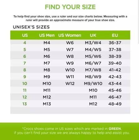 Unisex Size Conversion Chart